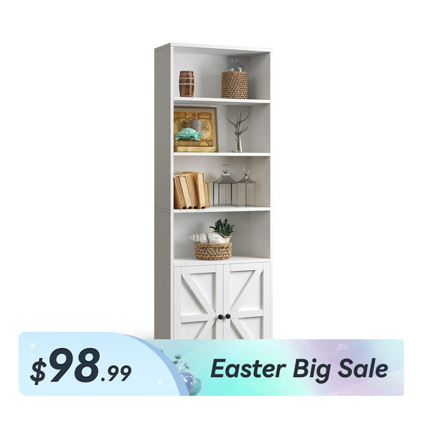 21.9" Width 6-Tier Floor Bookshelves with Farmhouse Barn Door