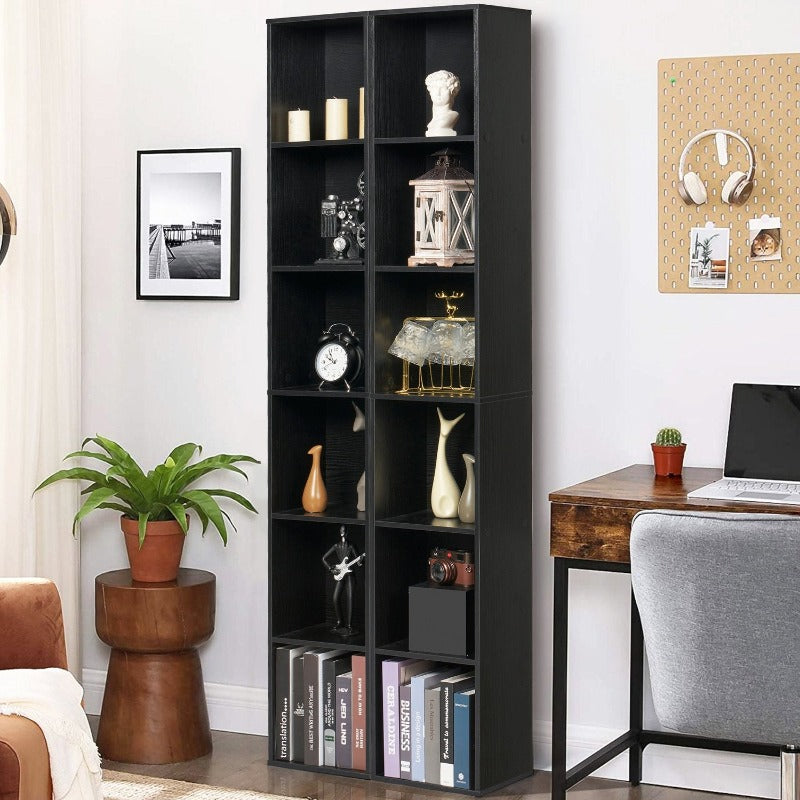 
                  
                    Tall Narrow Bookshelf, 6-Tier Cube Display Rack, Modern Corner Bookshelf with Storage Space, Storage Cabinet, Black
                  
                