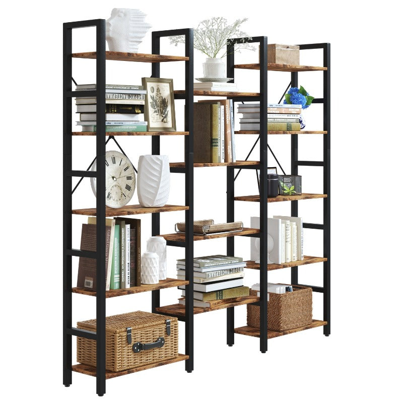 
                  
                    Triple Wide 5-Tier L-Shaped Bookshelf, Industrial Metal Frame, Adjustable Large Open Etagere Shelf, Rustic Brown
                  
                