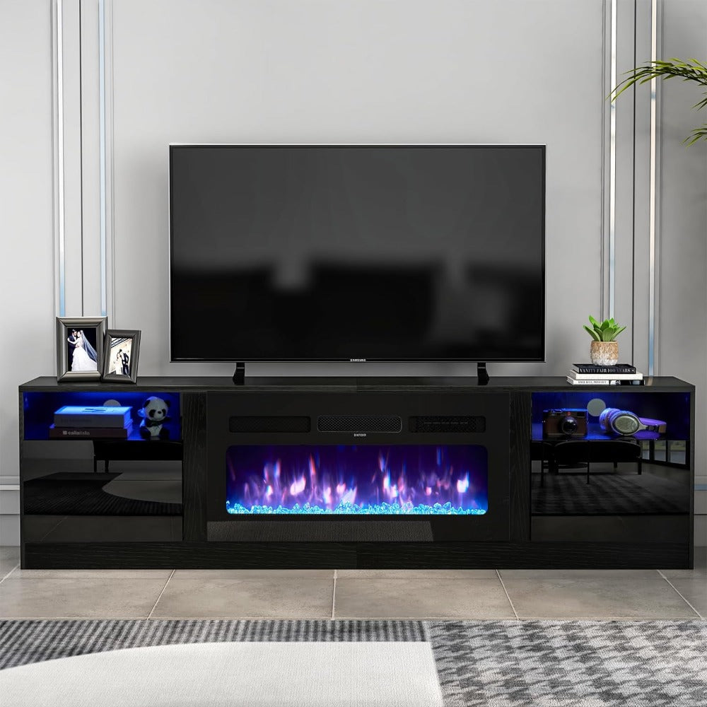 
                  
                    79 Inch Modern High Gloss TV Stand with 36 Inch Electric Fireplace for TV up to 90", Black
                  
                