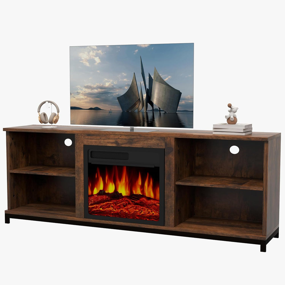 
                  
                    Fireplace TV Stand with Adjustable Glass Shelves for TV up to 65", Rusitc Wood, Brown
                  
                