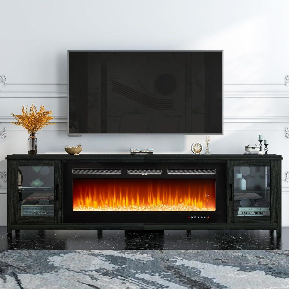 
                  
                    78 Inch Modern TV Stand with 50" Inch Electric Fireplace, LED TV Cabinet with Glass Door for TV up to 90", Black
                  
                