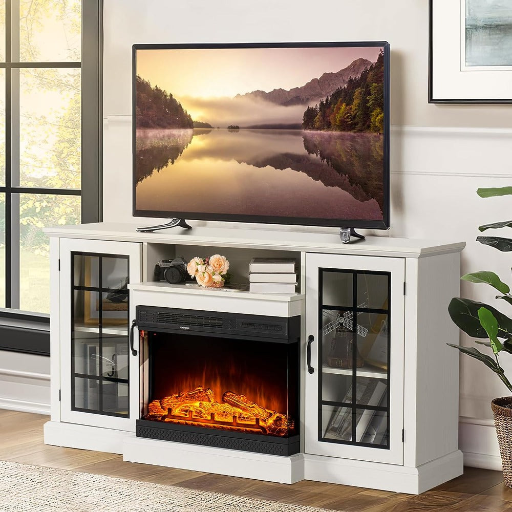 
                  
                    3-Sided Glass Fireplace TV Stand for TVs up to 65", with 12-color LED Strip, White
                  
                