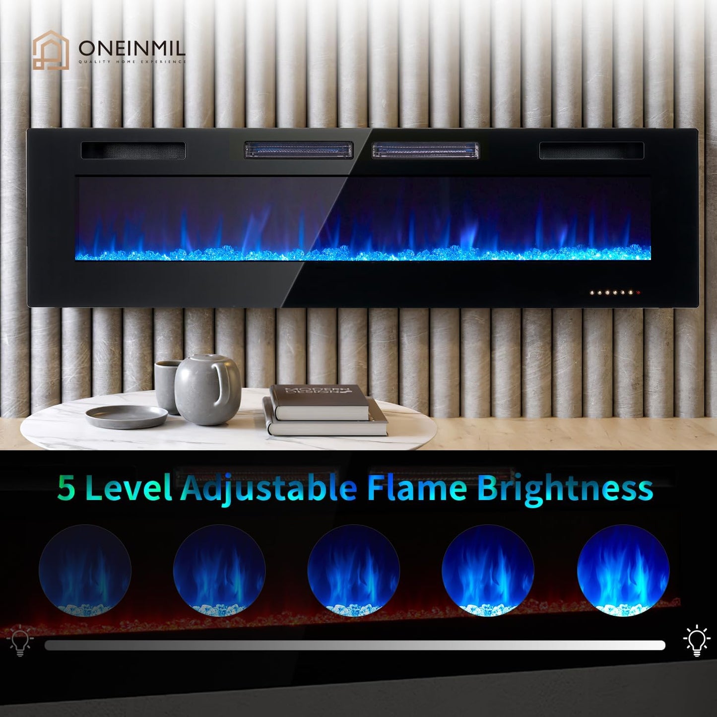 
                  
                    68 inch Electric Fireplace, 750/1500W, Recessed / Wall Mounted, Remote Control, 12 Color Flame
                  
                