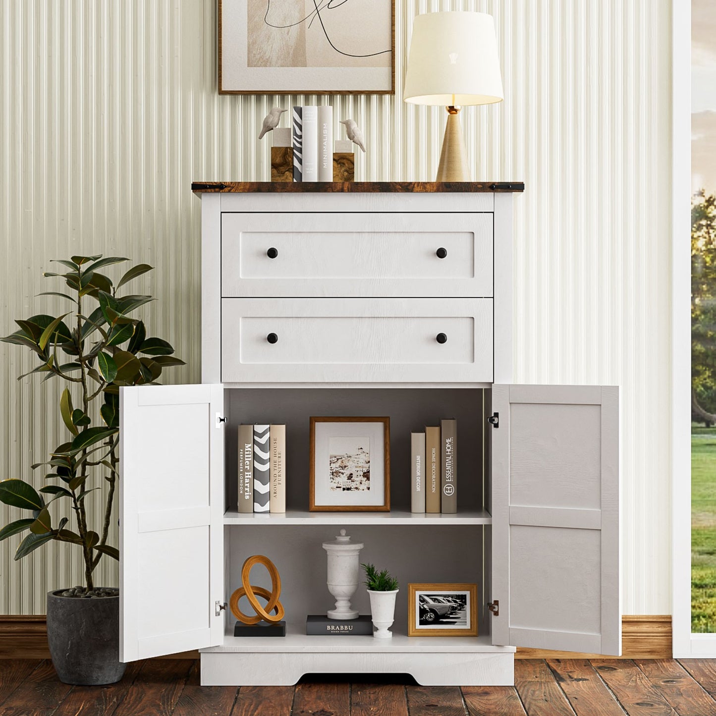 
                  
                    31'' Farmhouse Storage Dresser with 2 drawers, Rustic Tall Chest of Drawers, Storage Dresser Organizer (White/Grey/Brown)
                  
                