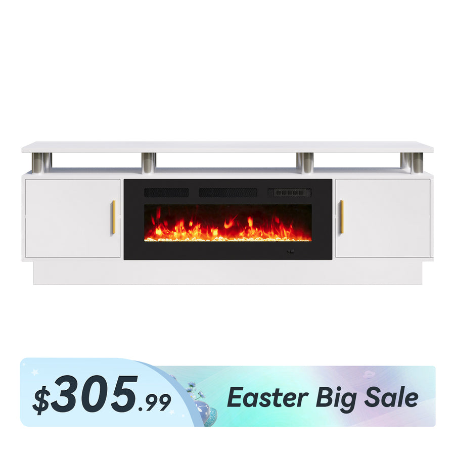 70"/80" 2 Tiers Luxury Modern High Gloss Fireplace TV Stand with Doorknob