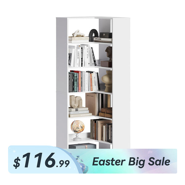 Six Tier Large Wooden Corner Bookcase with Baffles