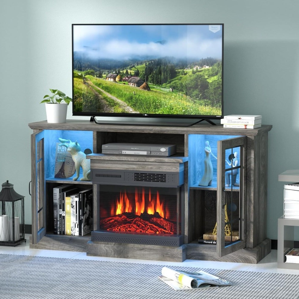 3-Sided Glass Fireplace TV Stand for TVs up to 65