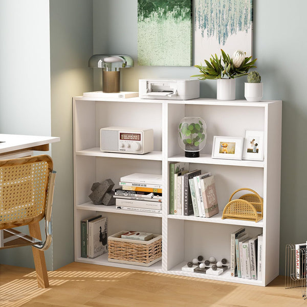 oneinmil 6 Cube Wide Book Shelf 3-Tier 2 Pack Bookcase Storage Organizer Bookshelf DIY Bookshelves Display Rack Modern Corner Bookshelf CD for Home Office, Living Room White