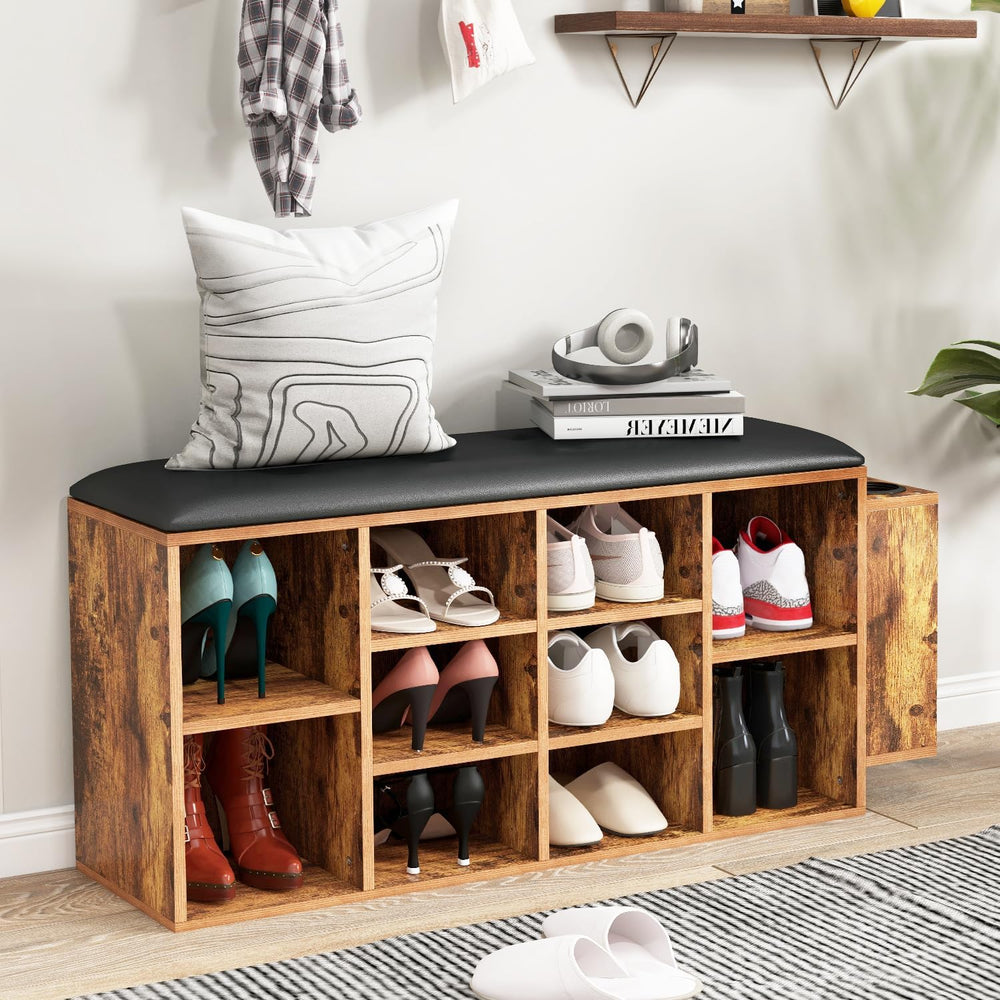 
                  
                    Entryway Storage Shoe Bench with Leather Cushion,  10 Cubbies Shoe Rack Organizer with Adjustable Shelves
                  
                