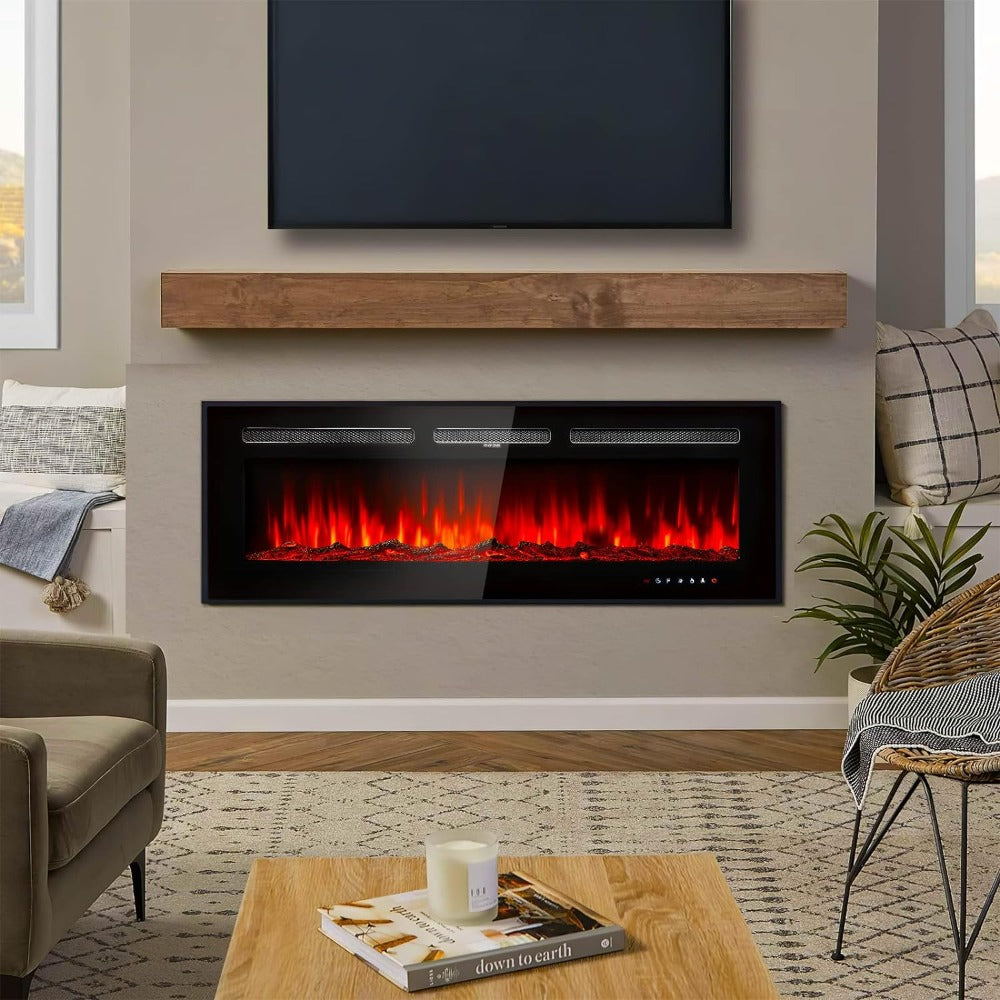 50 inch Recessed / Wall Mounted Electric Fireplace, 750W/1500W, Remoute Control, 12 Color Flame