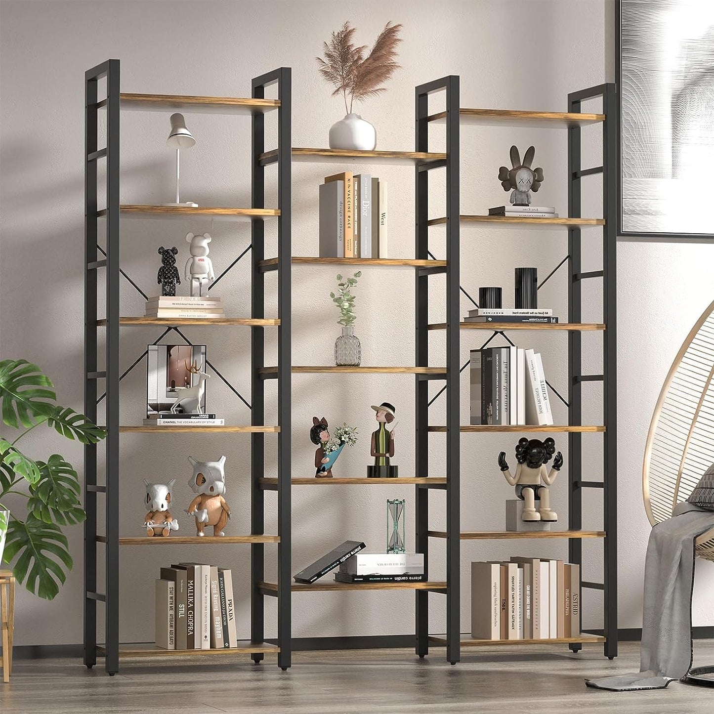 
                  
                    Triple Wide 6-Tier L-Shaped Bookshelf, Industrial Metal Frame, Adjustable Large Open Etagere Shelf, Rustic Brown
                  
                