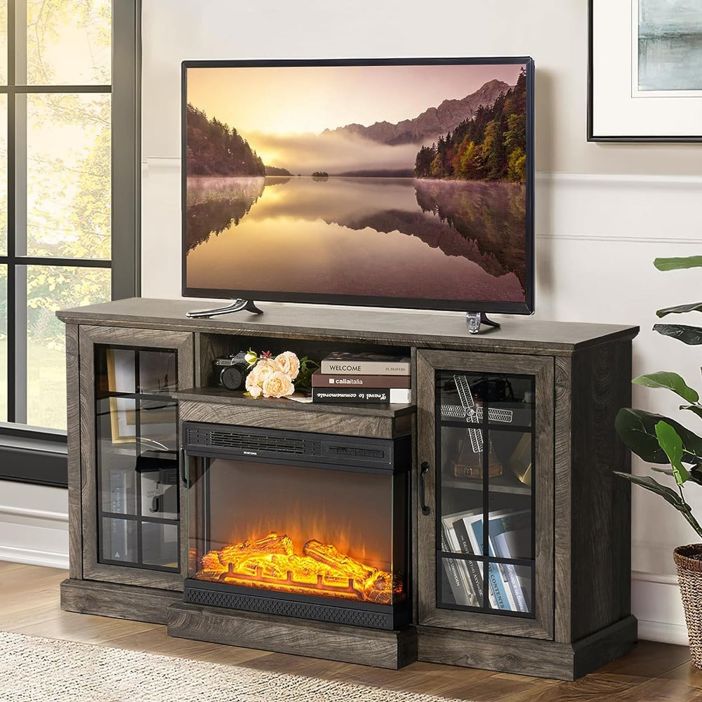 
                  
                    3-Sided Glass Fireplace TV Stand for TVs up to 65", with 12-color LED Strip, Grey
                  
                