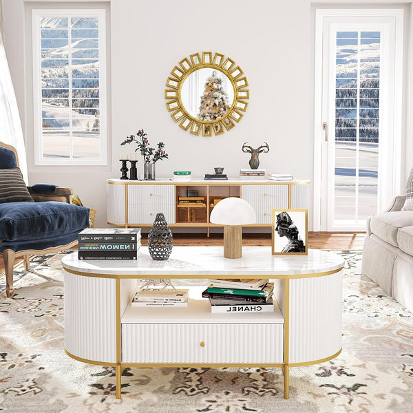 48" Luxury Modern Faux Marble Coffee Table