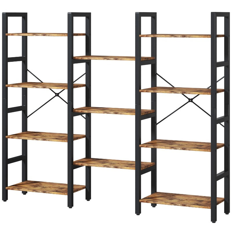 
                  
                    Triple Wide 4-Tier L-Shaped Bookshelf, Industrial Metal Frame, Adjustable Large Open Etagere Shelf, Rustic Brown
                  
                