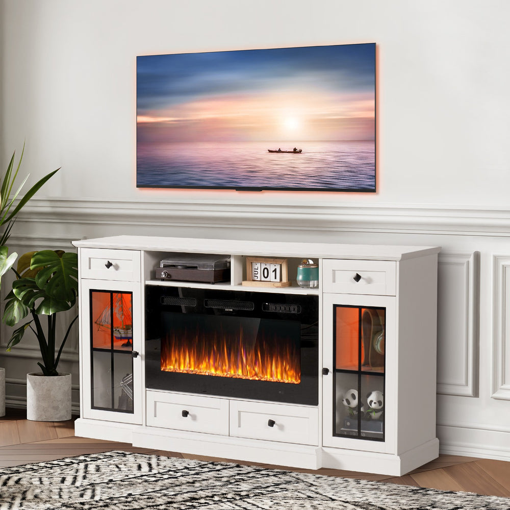 
                  
                    68” Fireplace TV Stand with 36" Electric Fireplace, Entertainment Center for TVs up to 78 Inch, TV Table with Glass Doors, White/Grey
                  
                