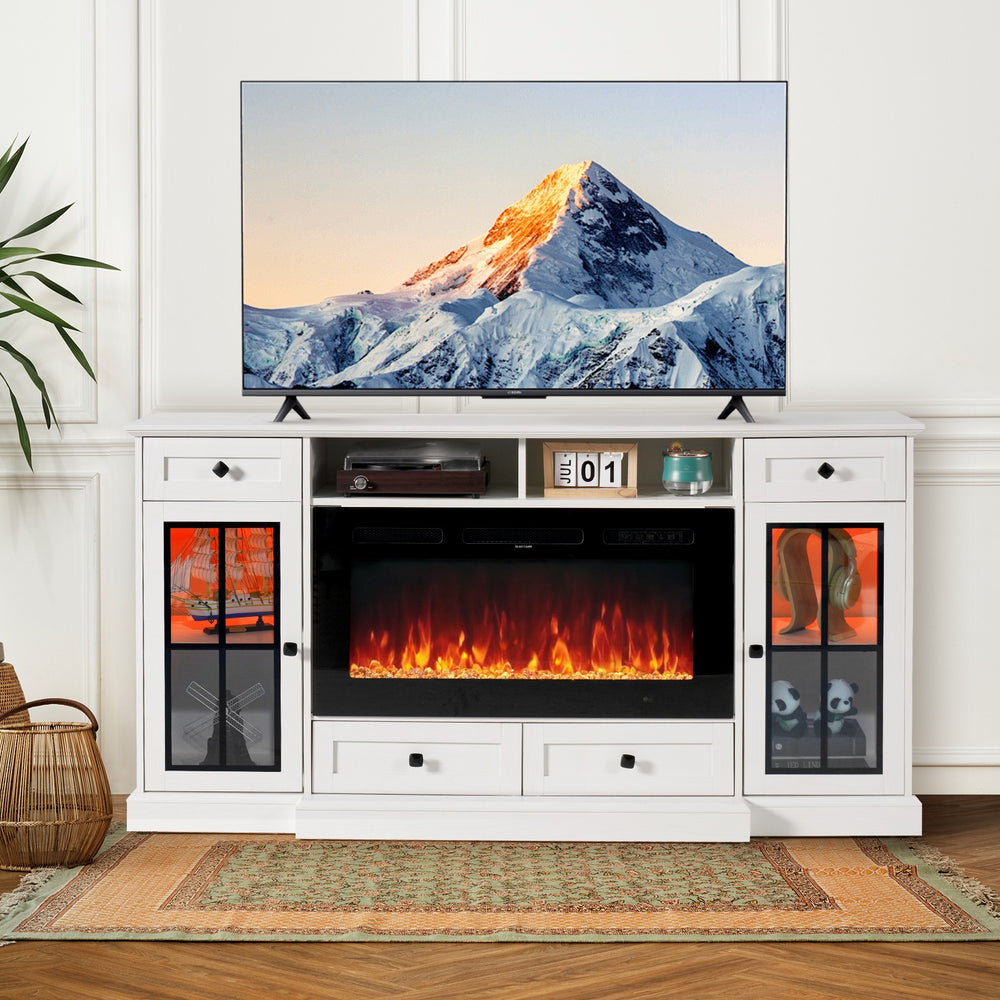 
                  
                    68” Fireplace TV Stand with 36" Electric Fireplace, Entertainment Center for TVs up to 78 Inch, TV Table with Glass Doors, White/Grey
                  
                