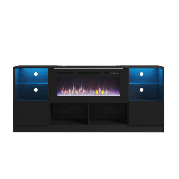 70" Modern Fireplace TV Stand with  3-tier & 8-Storage Cabinet
