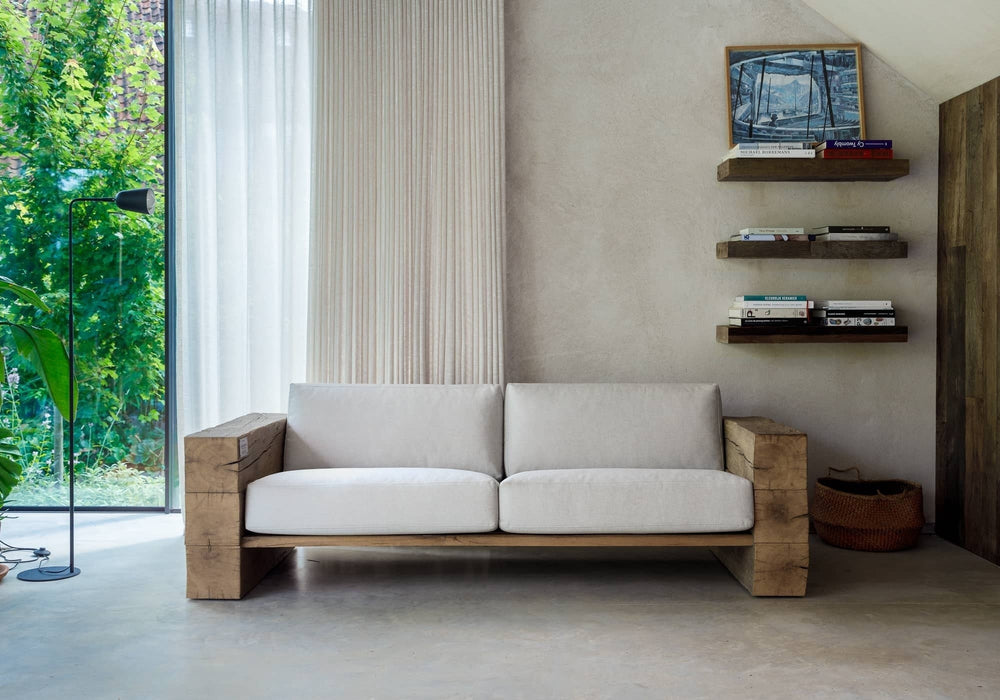 Natural Beam Wood Sofa For 3 People