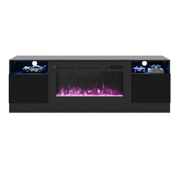 70"/79" Wood Texture Fireplace TV Stand with Storage Cabinet