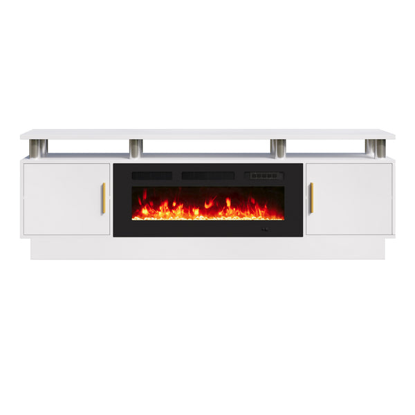 70"/80" 2 Tiers Luxury Modern High Gloss Fireplace TV Stand with Doorknob