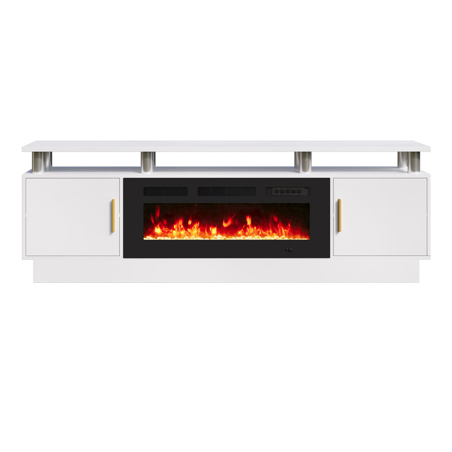 70"/80" 2 Tiers Luxury Modern High Gloss Fireplace TV Stand with Doorknob