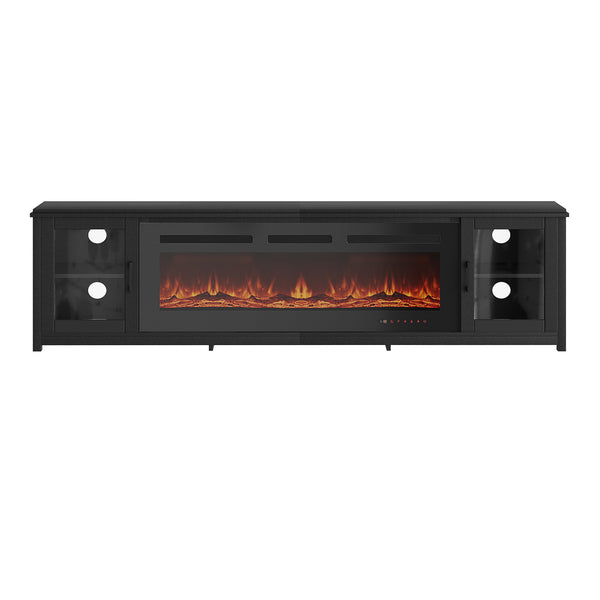 80" Large Modern Fireplace TV Stand with Glass Door Cabinet