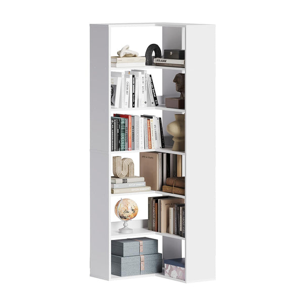 Six Tier Large Wooden Corner Bookcase with Baffles