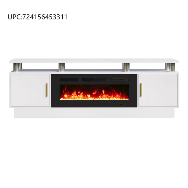 70"/80" 2 Tiers Luxury Modern High Gloss Fireplace TV Stand with Doorknob