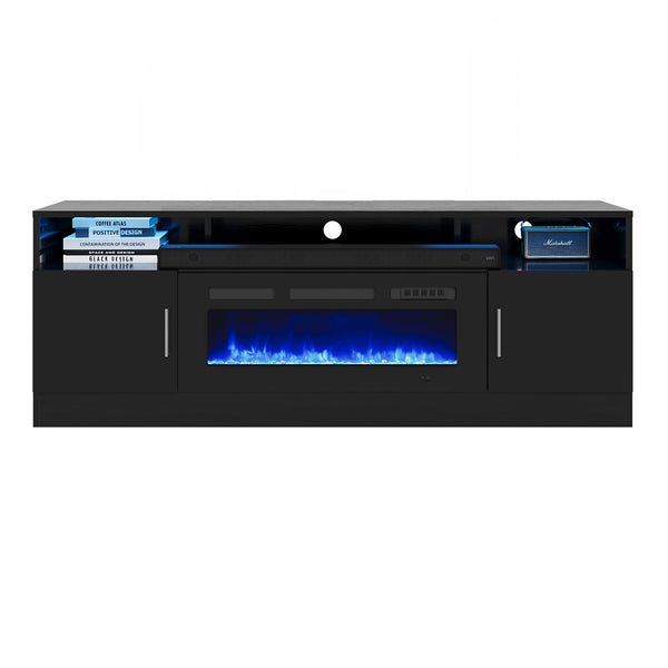 70" Modern High Gloss Fireplace TV Stand with  2 Tier Storage Cabinet