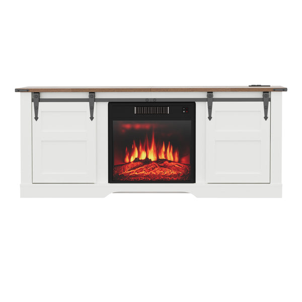 58" Farmhouse Fireplace TV Stand with Sliding Barn Door Cabinet