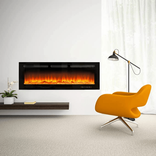 ONEINMIL™ Electric Fireplace, 50 inch Wide Recessed and Wall Mounted Electric Fireplace, 750W/1500W, 12 Color Flame, Remote Control, Log Set & Crystal - ONEINMIL
